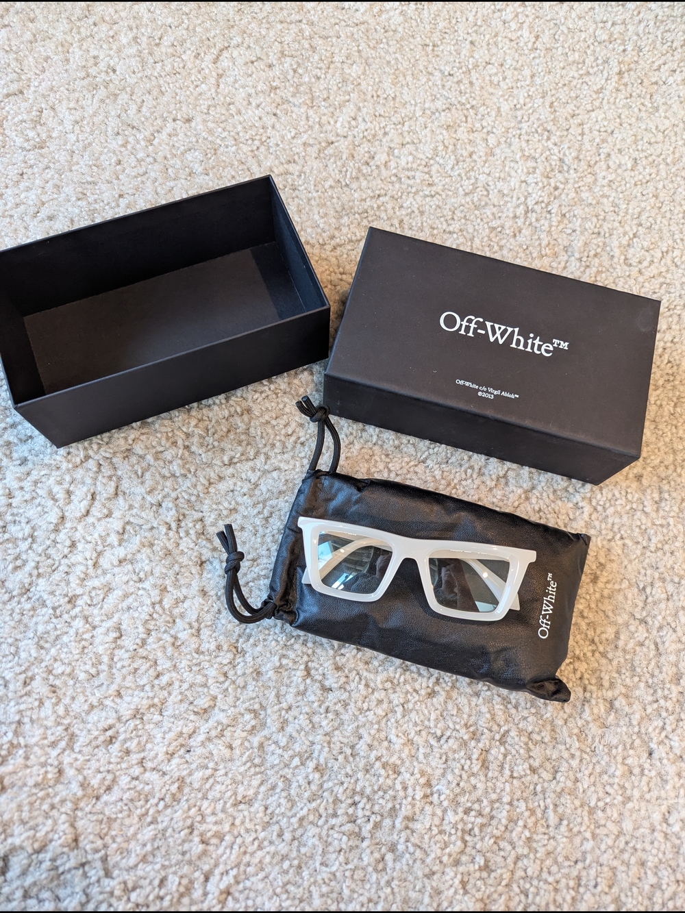 Off-White Ivory Rectangle Sunglasses Gold Arrow Logo w/ Box & Pouch